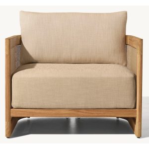 Ghế đơn sofa ngoài trời gỗ teak, nệm dày màu be