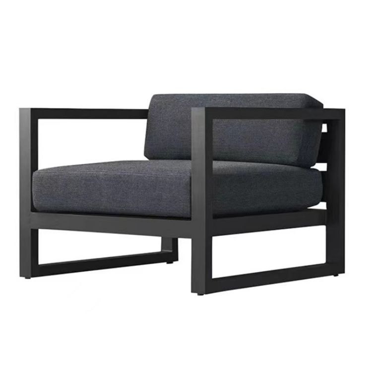 Ghế đơn sofa ngoài trời khung nhôm, nệm dày màu xám đen