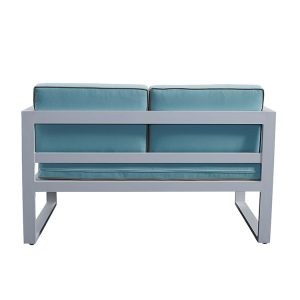 Mặt sau sofa đôi ngoài trời khung nhôm, nệm xanh ngọc