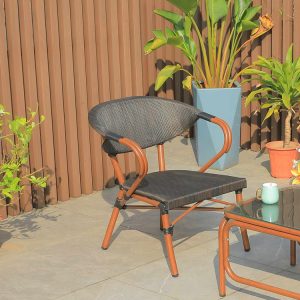 Ghế đơn dây đan ngoài trời, khung nhôm giả gỗ, phong cách tối giản
