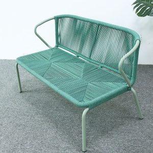 Ghế sofa đôi dây rope xanh lá, khung nhôm sơn tĩnh điện, kiểu dáng tối giản