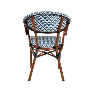 Mặt sau lưng ghế sân vườn nhôm giả gỗ, đan nhựa caro xanh trắng