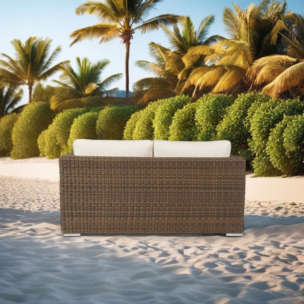 Mặt sau sofa đôi giả mây ngoài trời, thích hợp sân vườn, bãi biển