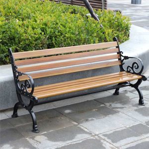 Ghế băng công viên ngoài trời, nan nhựa giả gỗ, khung sắt đen