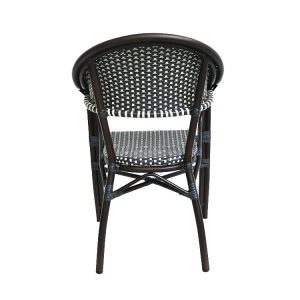 Hình chụp thẳng lưng ghế nhôm giả mây, phù hợp sân vườn, quán cafe
