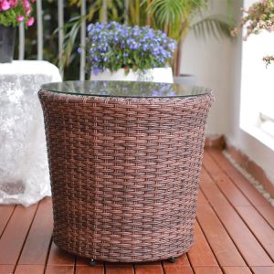 Bàn tròn giả mây mặt kính cường lực, thích hợp dùng ngoài trời