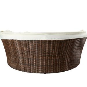 Mặt sau giường tắm nắng tròn ngoài trời, khung mây nhựa nâu chắc chắn