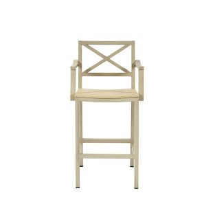Ghế bar ngoài trời màu trắng kem, nhìn trực diện lưng tựa chữ X