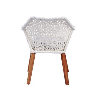 Mặt lưng ghế sân vườn đan dây nhựa hoa văn, chân gỗ chắc chắn