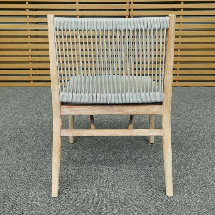 Mặt sau ghế ăn ngoài trời đan dây rope, khung gỗ teak