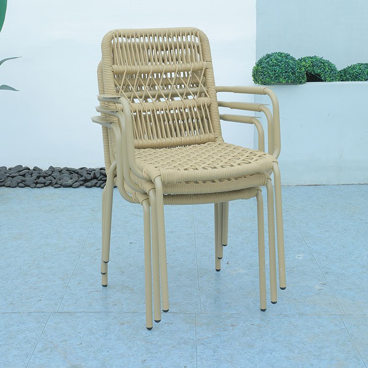 Bộ 4 ghế sân vườn nhôm đan dây rope xếp chồng gọn gàng