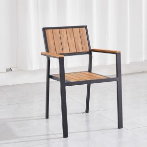 Ghế nhôm nhựa giả gỗ ngoài trời, thiết kế tối giản, dễ xếp chồng