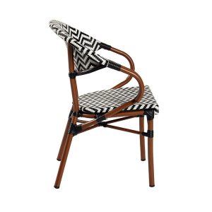 Ghế nhôm giả mây zigzag trắng đen, nhìn ngang trái