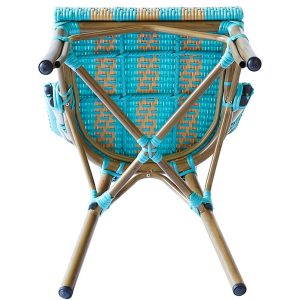 Gầm ghế nhôm giả mây xanh vàng, kết cấu vững chắc, dễ xếp chồng