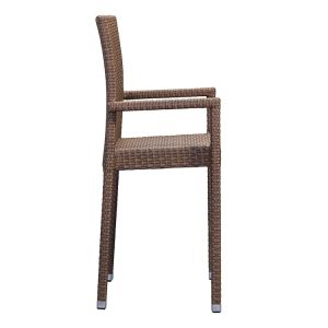 Ghế bar nhựa giả mây nhìn ngang, chân cao, kiểu dáng hiện đại
