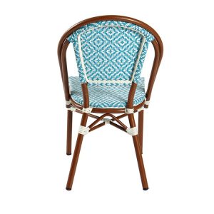 Ghế cafe sân vườn nhôm giả mây xanh trắng, nhìn trực diện từ sau
