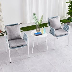 Bộ bàn ghế ngoài trời 3 món nhìn từ trên xuống, nệm dày, dây đan đẹp