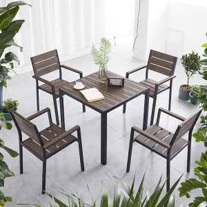 Bộ bàn ghế sân vườn 4 ghế 1 bàn, chất liệu nhôm và nhựa giả gỗ, phong cách hiện đại