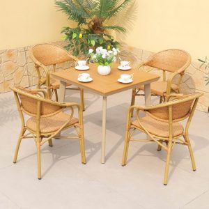 Bộ bàn vuông nhỏ 4 ghế nhôm giả mây, phù hợp không gian sân vườn, ban công