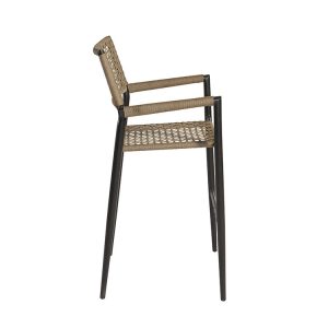 Góc nhìn ngang ghế bar ngoài trời khung nhôm dây rope