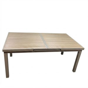 Bàn ngoài trời mặt gỗ teak màu sáng, khung nhôm sơn tĩnh điện