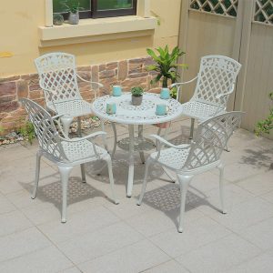 Bộ bàn ghế sân vườn 4 ghế 1 bàn, chất liệu nhôm đúc, phù hợp không gian ngoài trời