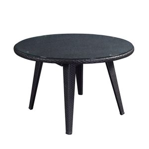 Bàn tròn ngoài trời mặt kính cường lực, chân nhôm bọc giả mây