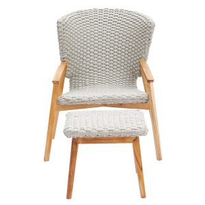 Ghế thư giãn ngoài trời gỗ teak đan dây rope nhìn trực diện, không bàn