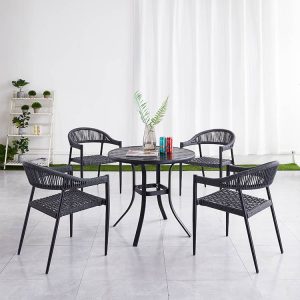 Bộ bàn ghế ngoài trời 4 ghế dây rope không nệm, nhìn ngang