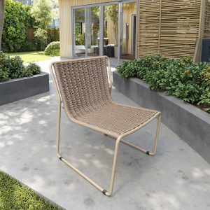 Ghế sân vườn hiện đại, khung nhôm, dây rope, đặt ngoài trời, bối cảnh đẹp