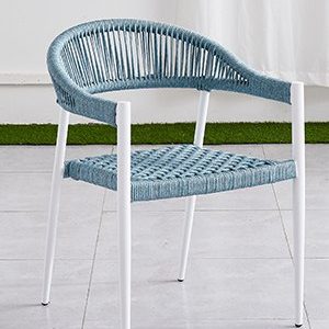 Ghế sân vườn khung nhôm trắng, dây rope xanh ghi, không nệm