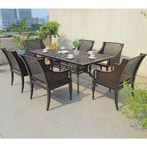 Bộ bàn ghế ngoài trời nhôm đúc 7 món, thiết kế chắc chắn, sang trọng