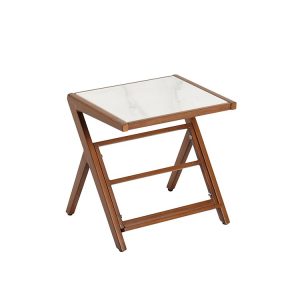 Bàn trà xếp ngoài trời mặt kính cường lực vân đá, khung nhôm giả gỗ
