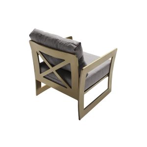 Ghế đơn sân vườn nhôm sơn tĩnh điện, tựa lưng chữ X, nệm ghi
