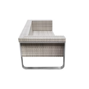 Góc nhìn ngang sofa 3 chỗ ngoài trời, đan nhựa giả mây màu xám nhạt