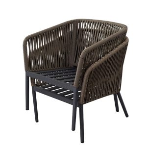 Ghế đơn xếp chồng được, đan dây rope, khung nhôm, thiết kế tiện lợi cho sân vườn