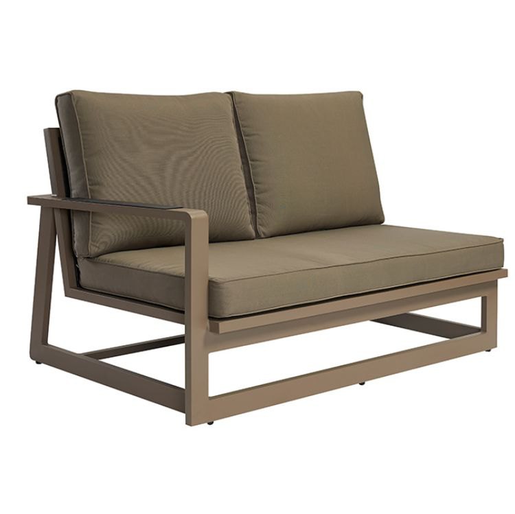 Sofa đôi ngoài trời khung nhôm, nệm dày, tay vịn vuông vức