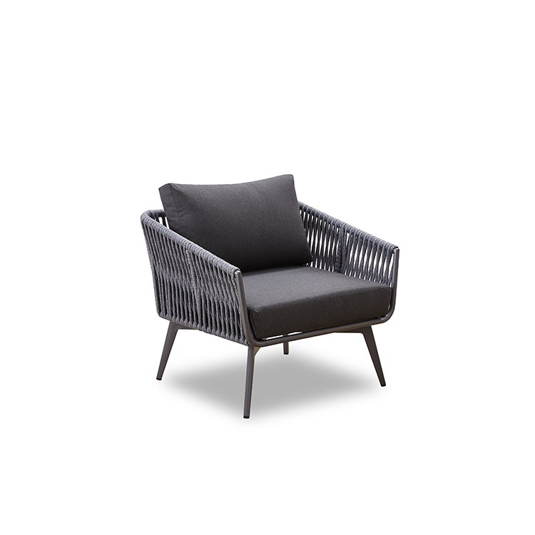 Ghế đơn sofa ngoài trời dây rope, nệm dày êm ái màu xám