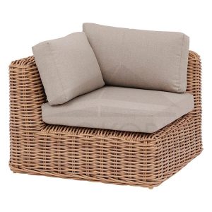 Ghế góc sofa sân vườn nhựa giả mây, nệm dày màu ghi, phong cách hiện đại