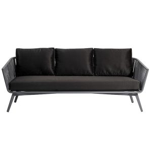 Sofa 3 chỗ ngoài trời khung nhôm sơn tĩnh điện, dây rope xám, nệm đen