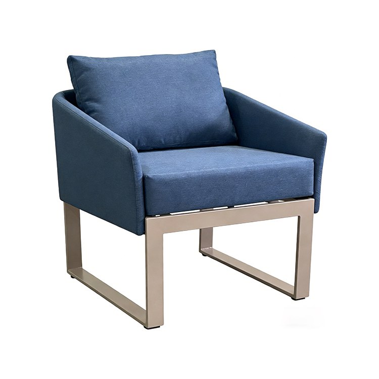 Ghế đơn sofa ngoài trời khung nhôm, nệm dày màu xanh dương