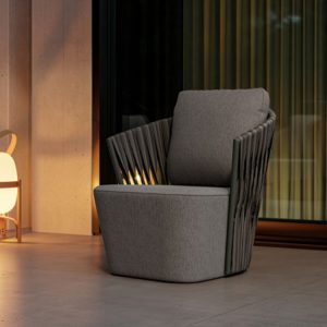 Ghế đơn sofa sân vườn khung nhôm đan dây rope, nệm ngồi và tựa lưng dày êm ái