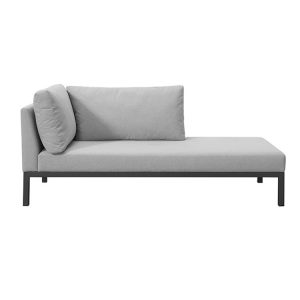 Ghế sofa ngoài trời khung nhôm, nệm xám, gối tựa êm ái