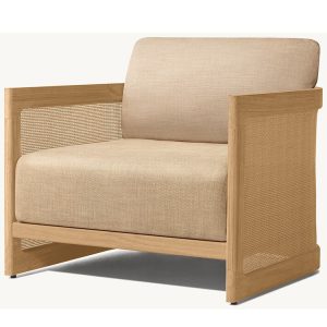 Ghế đơn sofa sân vườn hiện đại, khung gỗ teak, đan lưới nhựa
