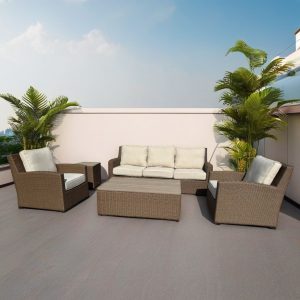 Sofa ngoài trời giả mây 4 món, nệm dày, phù hợp sân thượng hoặc ban công rộng