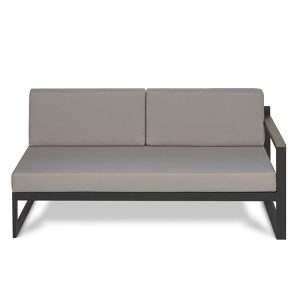 Sofa đôi ngoài trời khung nhôm, nệm ghi xám tối giản