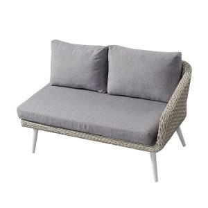 Sofa đôi ngoài trời đan tay giả mây, nệm ghi xám, khung nhôm