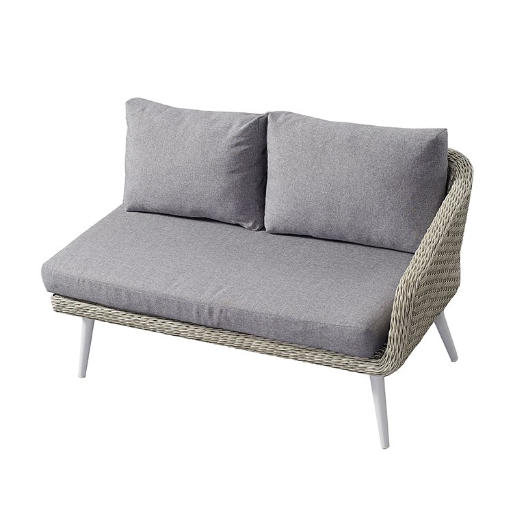 Sofa đôi ngoài trời đan tay giả mây, nệm ghi xám, khung nhôm