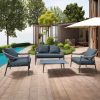 Bộ sofa sân vườn cao cấp, khung nhôm, dây rope, nệm dày, phù hợp hồ bơi, sân vườn
