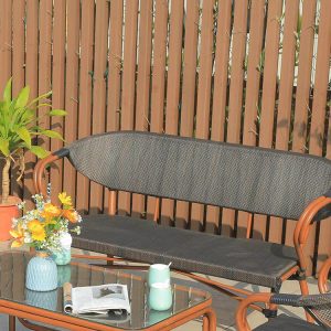 Ghế sofa đôi dây đan ngoài trời, khung nhôm giả gỗ, tựa lưng bo cong hiện đại